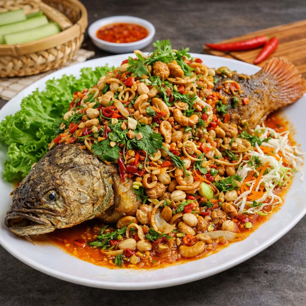 ปลาช่อนทอดสมุนไพร