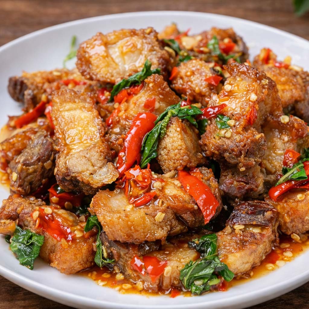 กระเพราหมูกรอบ