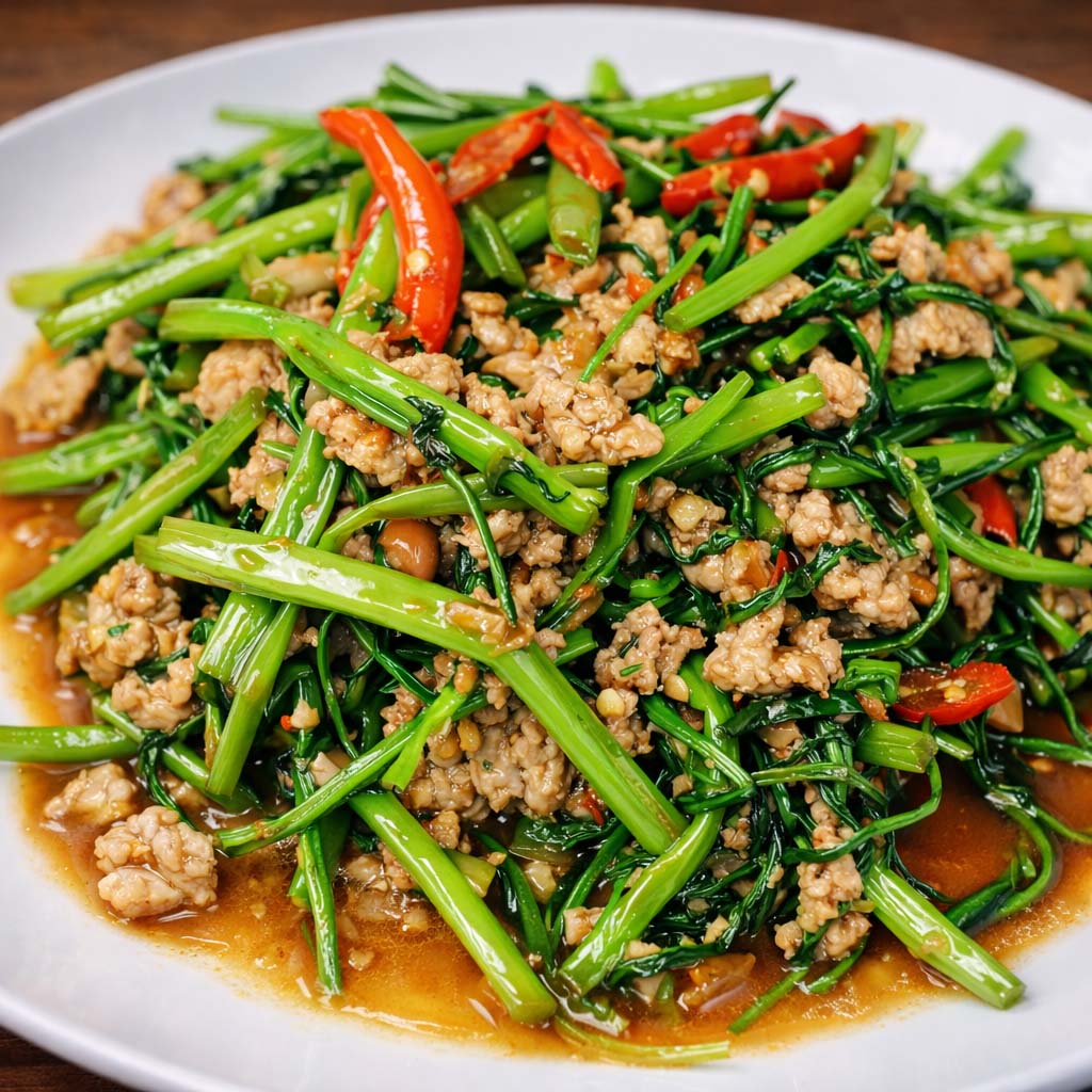 ผัดผักบุ้งหมูสับ