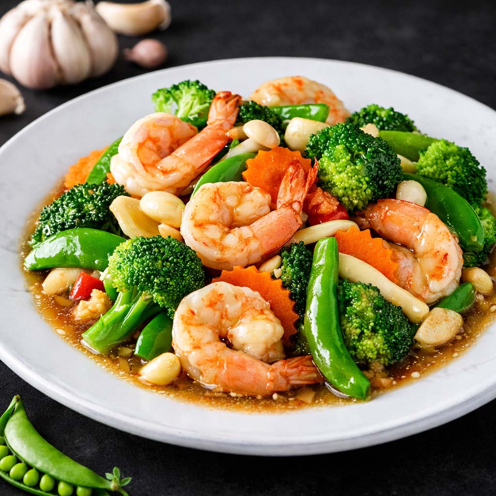 ผัดผักรวมกุ้ง