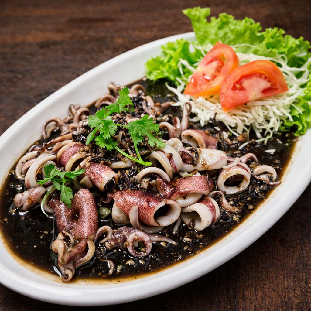 หมึกกะตอยผัดน้ำดำ