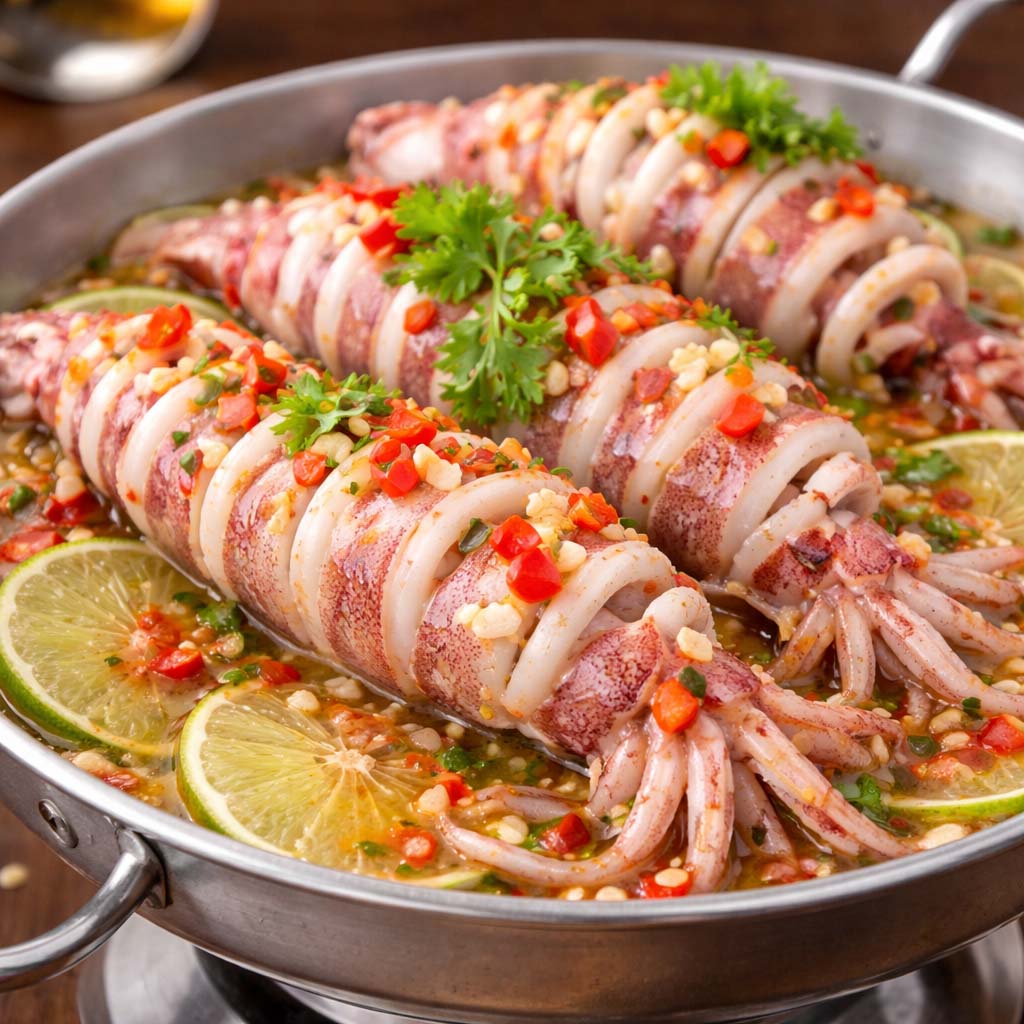 หมึกนึ่งมะนาวหม้อไฟ