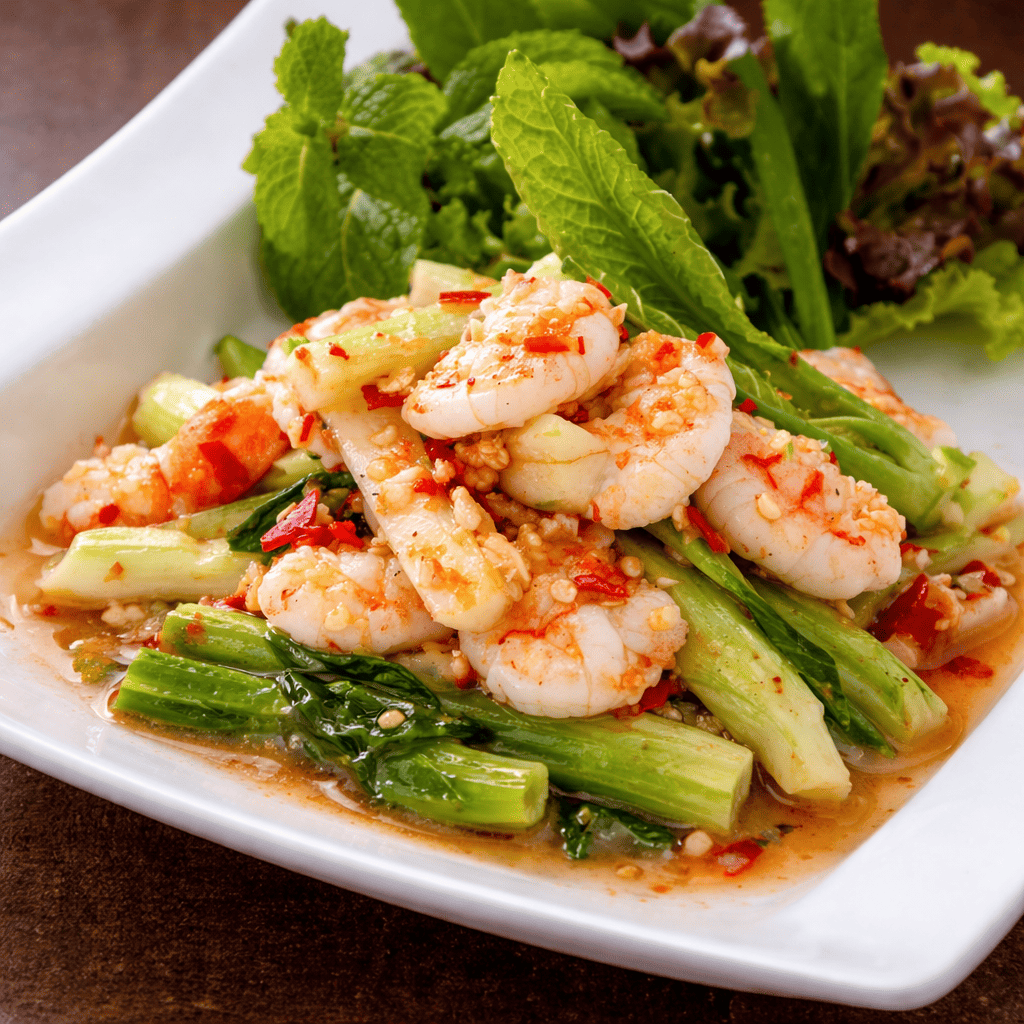 ยำคะน้ากุ้งสด